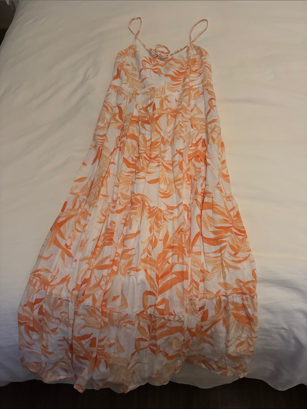 Abercrombie & Fitch White Maxi Skirt with Orange Leaf Print